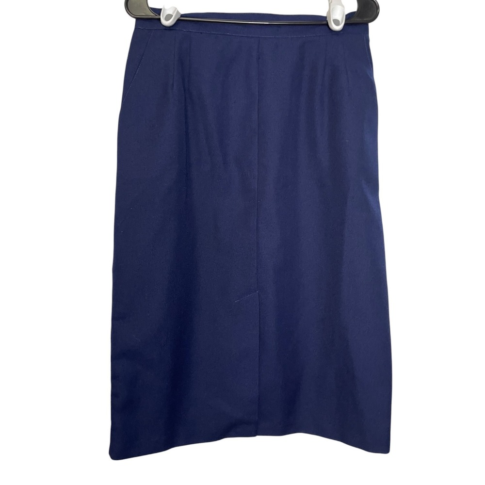 Liz Baker 12 Navy Blue Pencil Skirt Pleated Midi Vintage Made in‎ USA Preppy